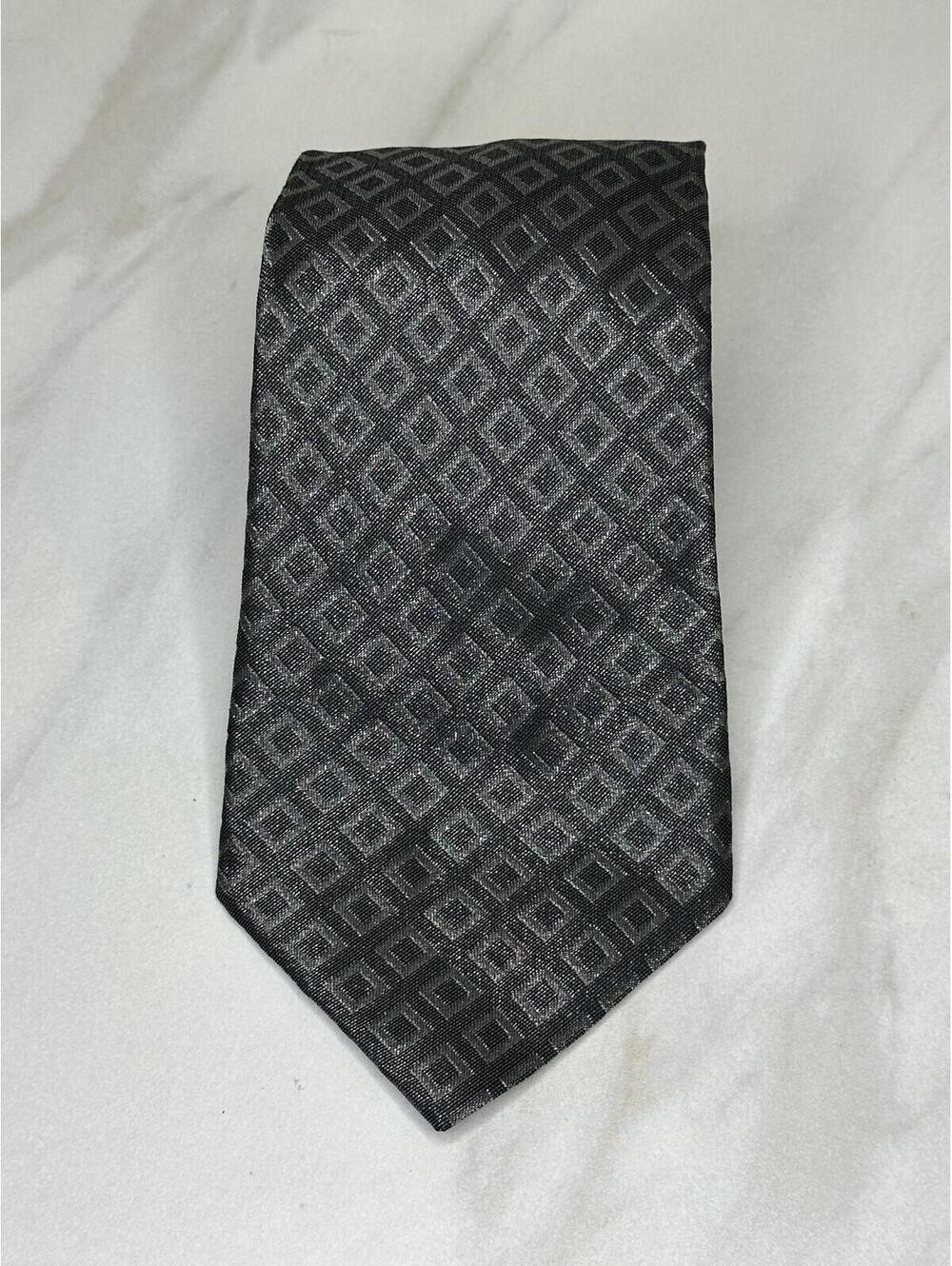 Vintage Fendi 100% silk tie charcoal/lt grey geometric classic designer luxury